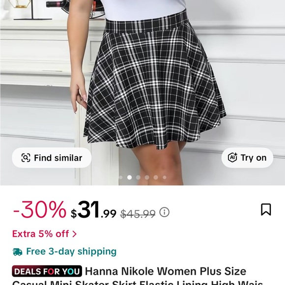 Hanna Nikole 20W Black Grey Women's Skirt - Picture 3 of 4